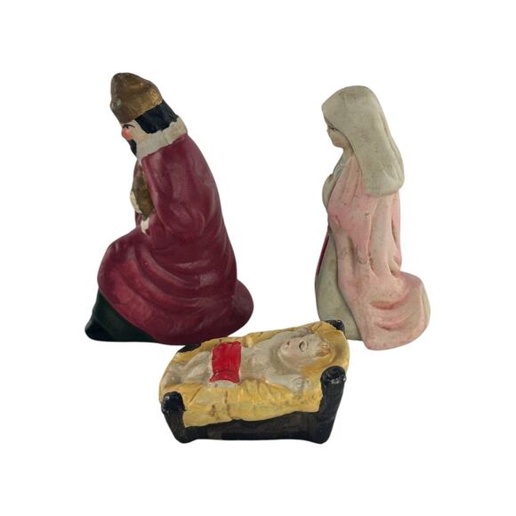 Vintage Hand-Painted Bisque Mini Nativity Figurines Christmas Decor - Picture 5 of 13